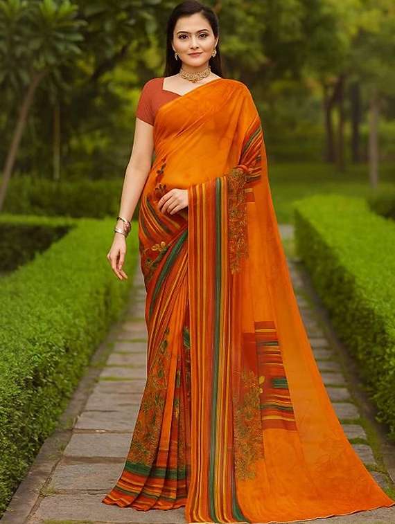 women printed casual wear saree with blouse