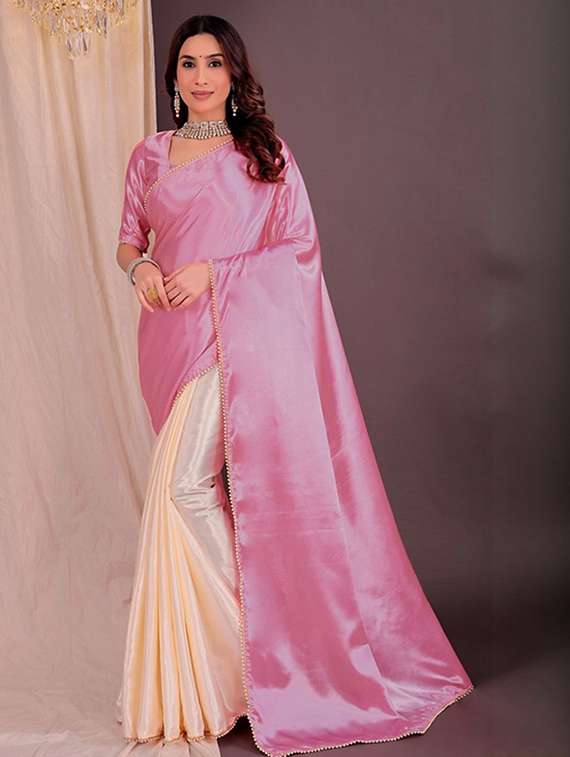 women solid half & half saree with blouse