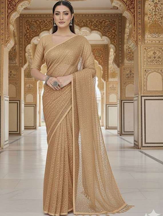 women solid with work embellished saree with blouse