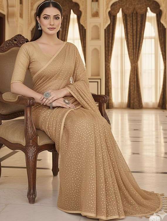 women solid with work embellished saree with blouse - 22425210 -  Standard Image - 3