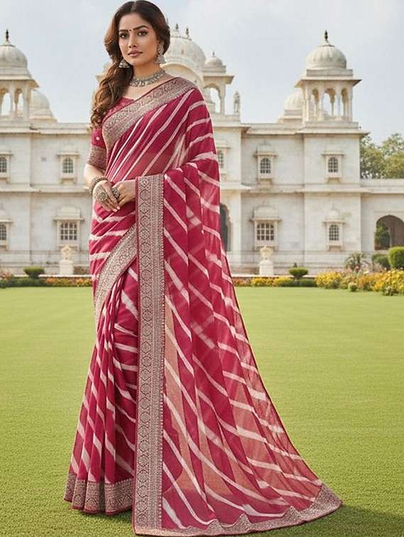 women leheriya bordered saree with blouse