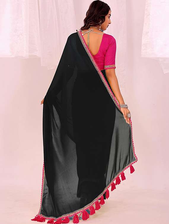 women solid plain saree with blouse - 22425339 -  Standard Image - 3