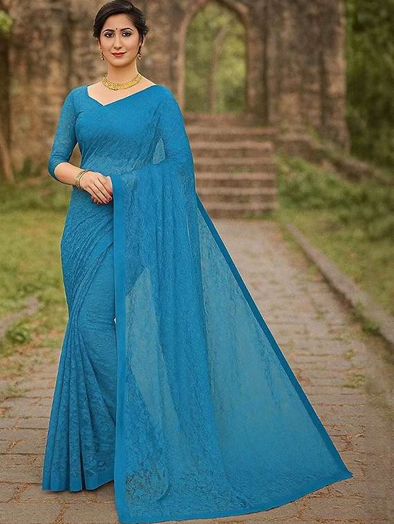 women self design plain saree with blouse