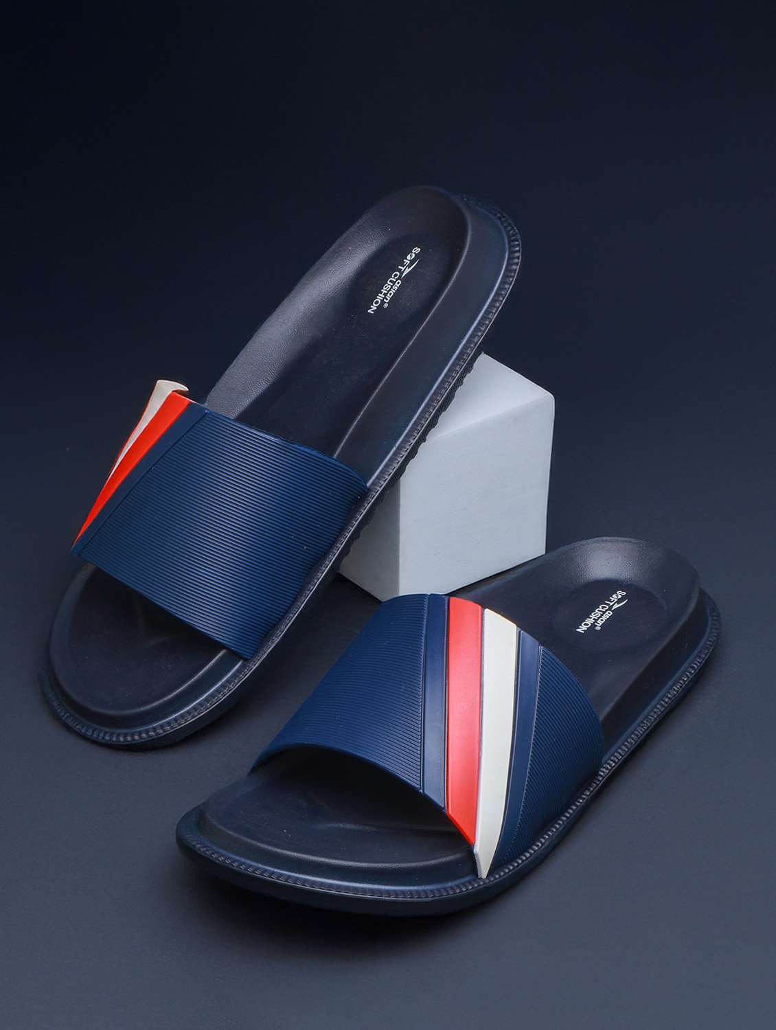 men color block slip on slider
