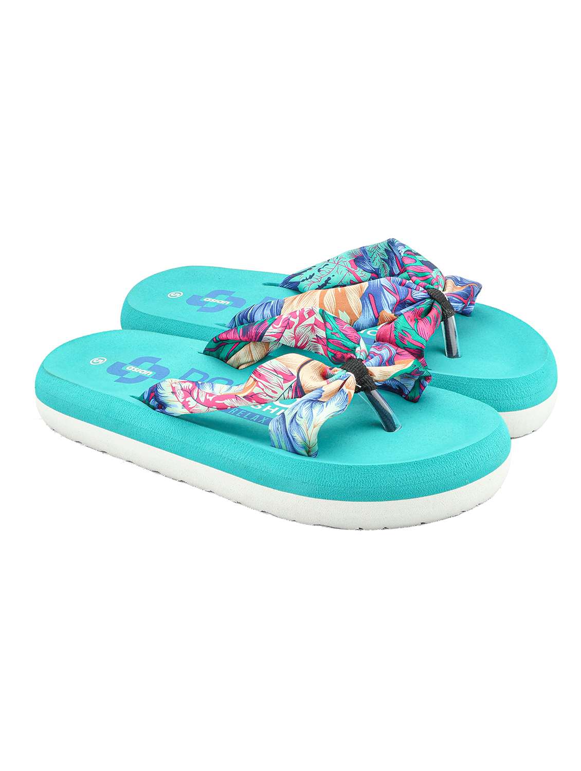 blue fabric slippers flip flops