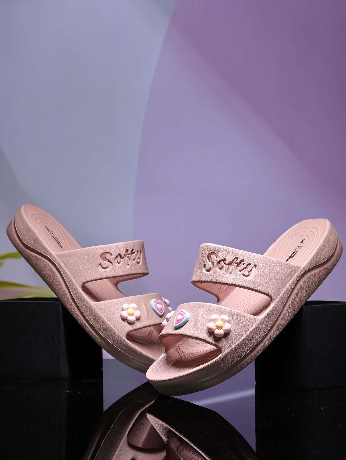 women's peach embellished flats slippers