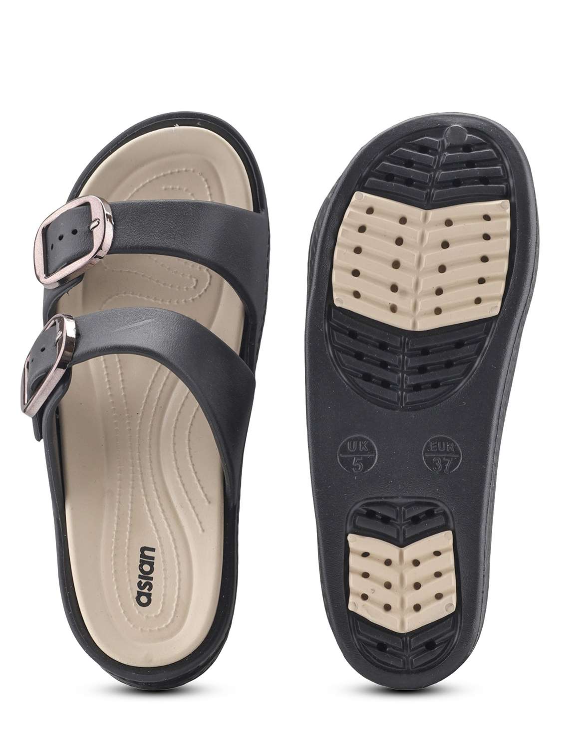 women black solid slip on slides - 22425786 -  Standard Image - 3