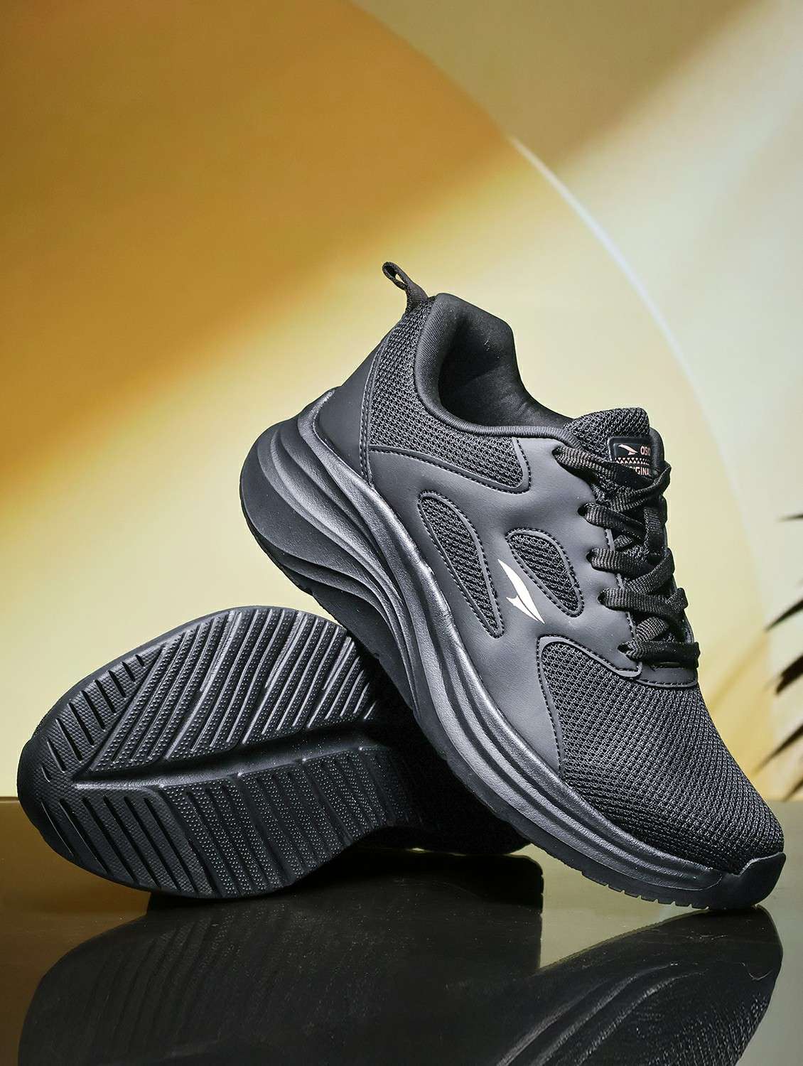 black mesh laceup sports shoes