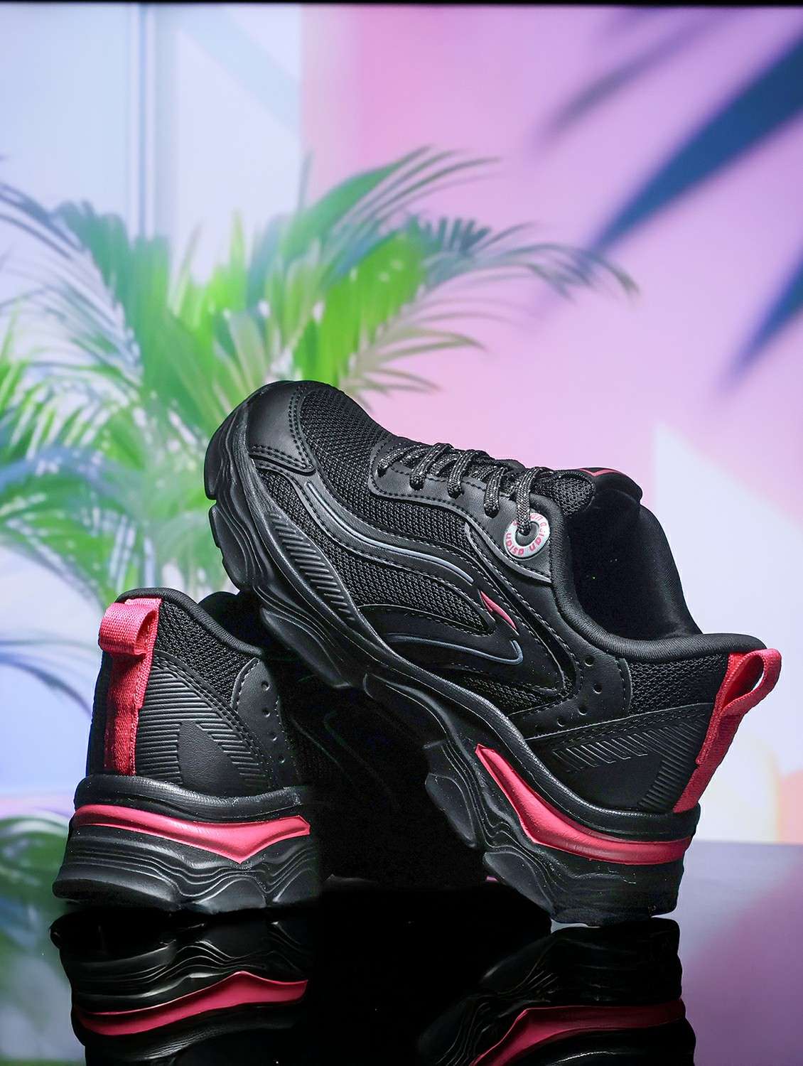 women black colored lace-up sports shoe