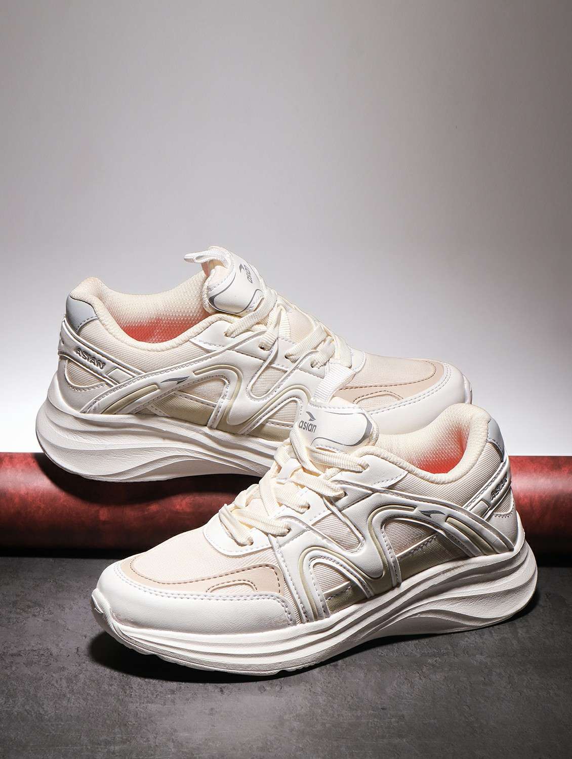 women beige lace-up sports shoe