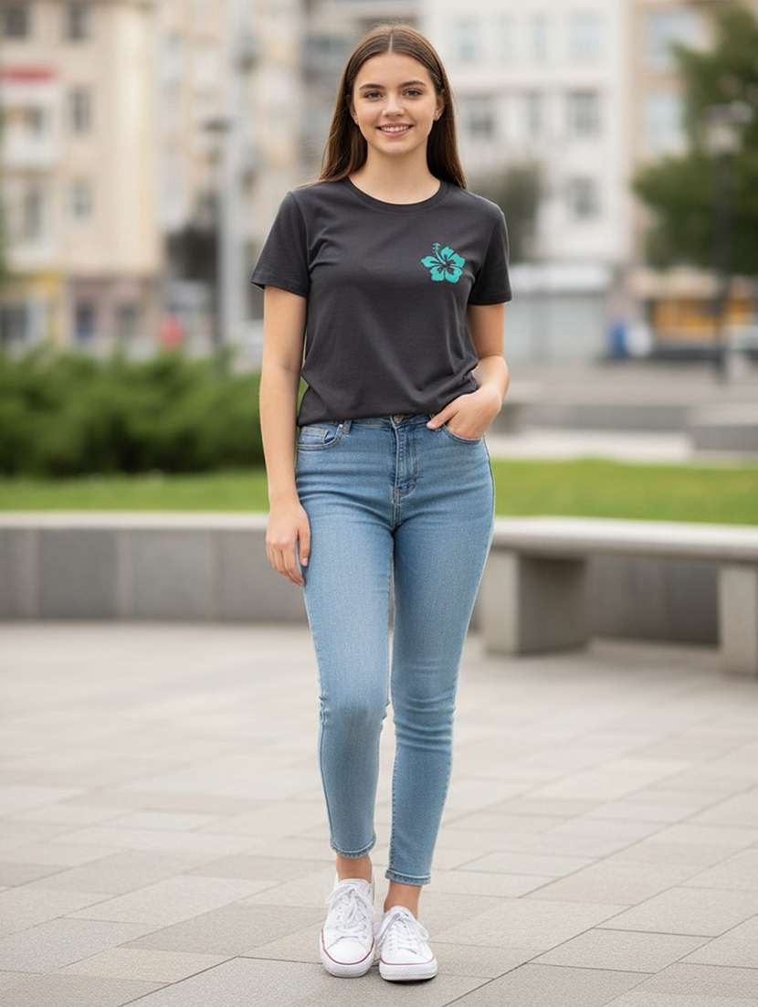 girls front and back printed round neck short sleeves tee