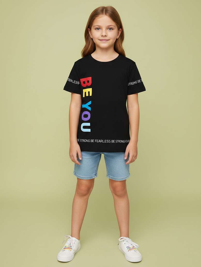 girls printed round neck short sleeves tee