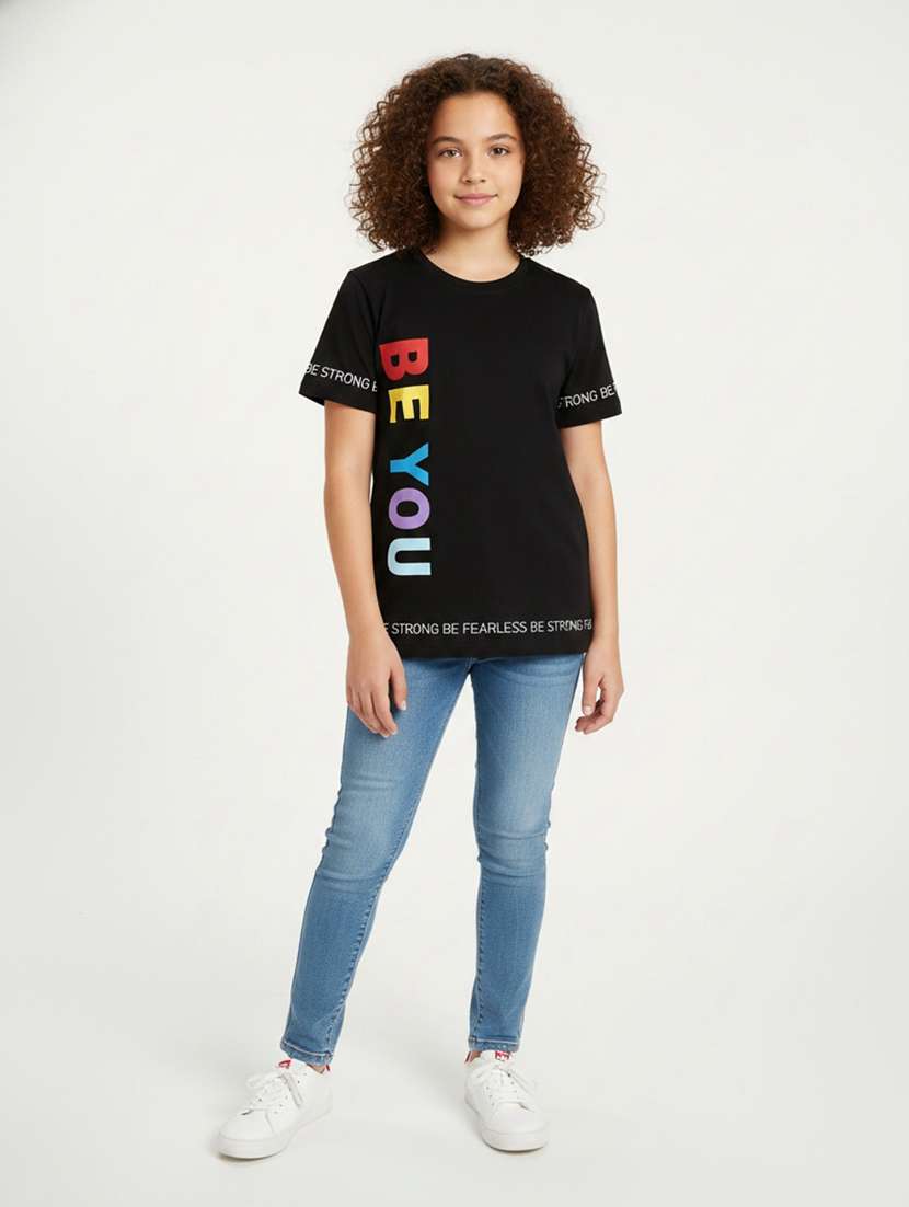 girls printed round neck short sleeves tee