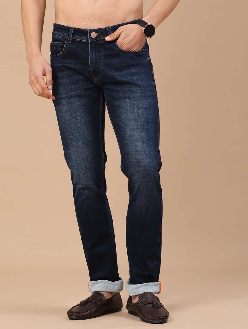 men washed mid rise full length slim fit jeans