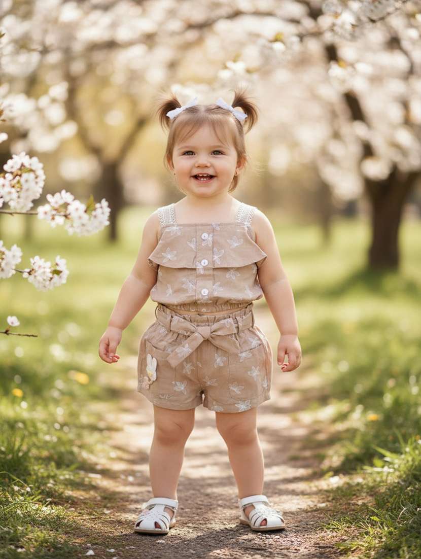 girls printed sleeveless top and short set