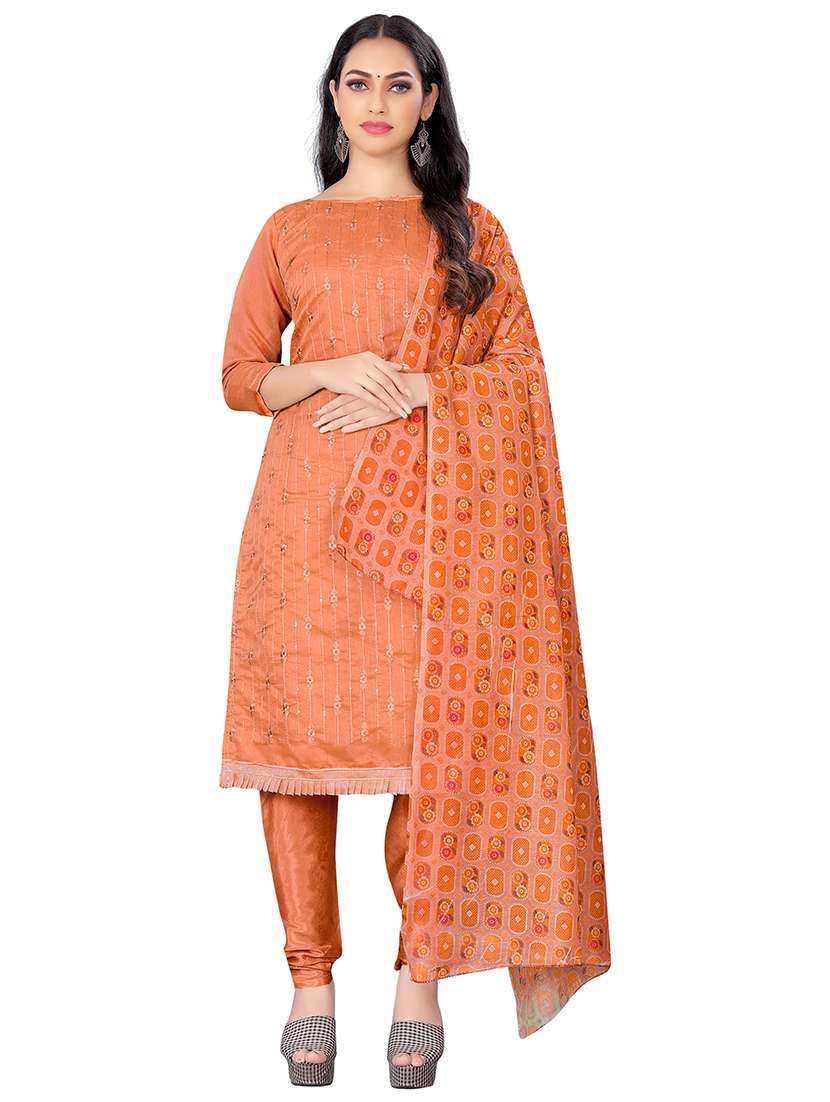 women solid with work unstitched suit set