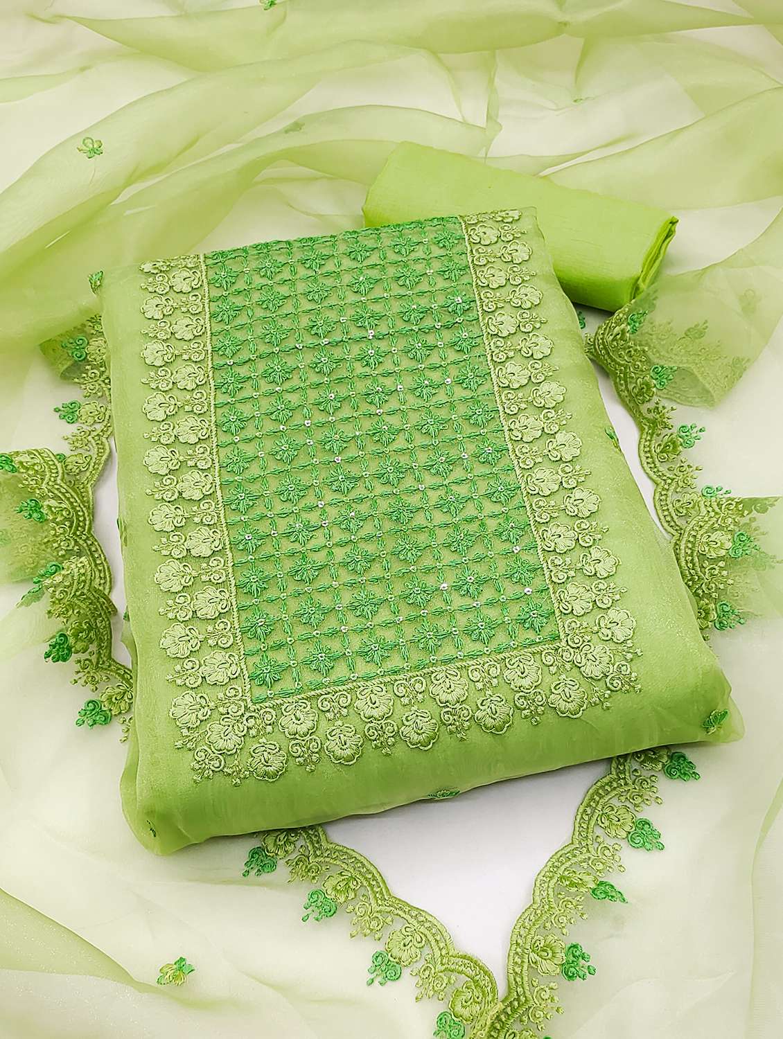 women solid with work unstitched suit set