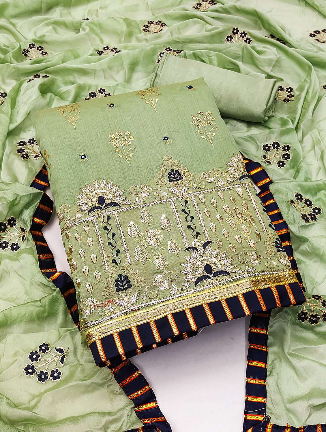 women solid with work unstitched suit set