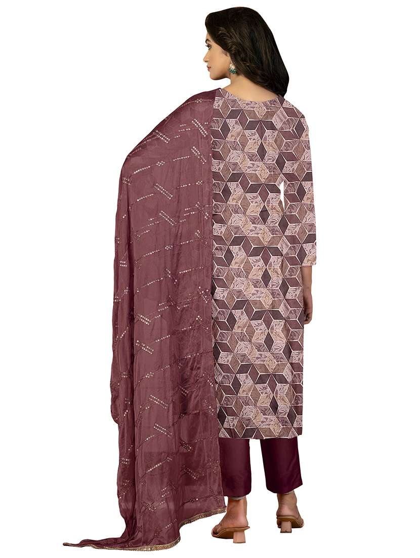 women geometric printed unstitched suit set - 22429668 -  Standard Image - 3