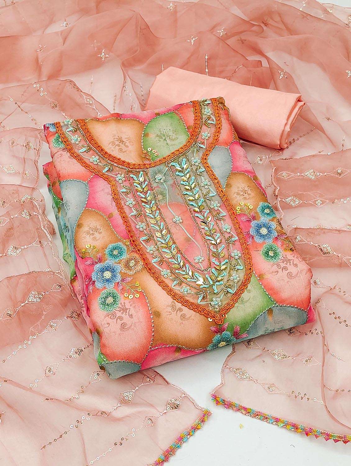women printed unstitched suit set