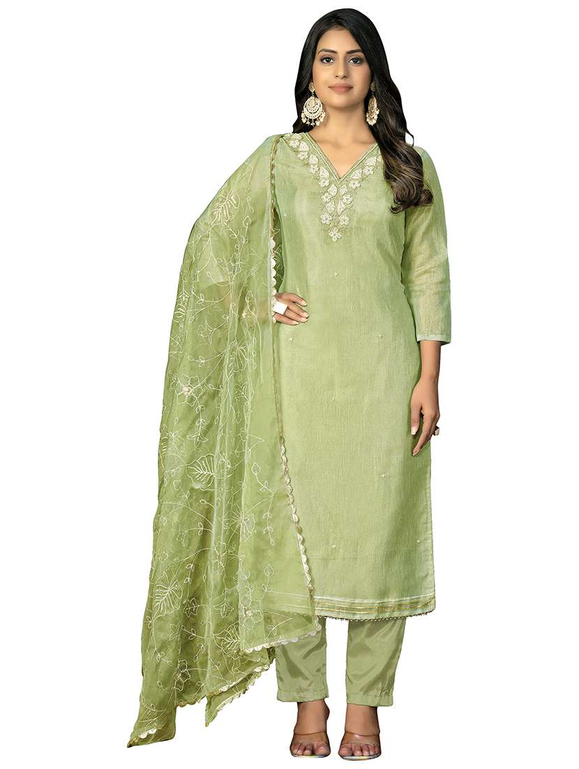 women solid with work unstitched suit set