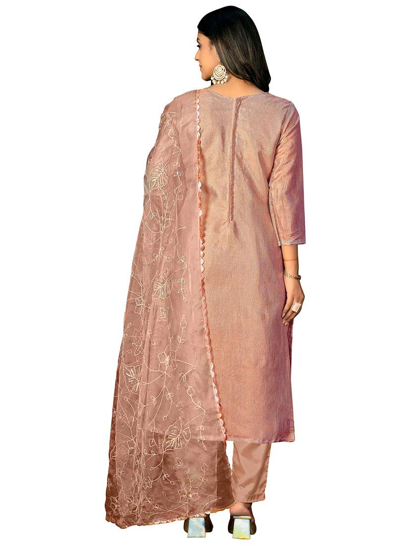 Women Solid With Work Unstitched Suit Set - 22429764 -  Standard Image - 3