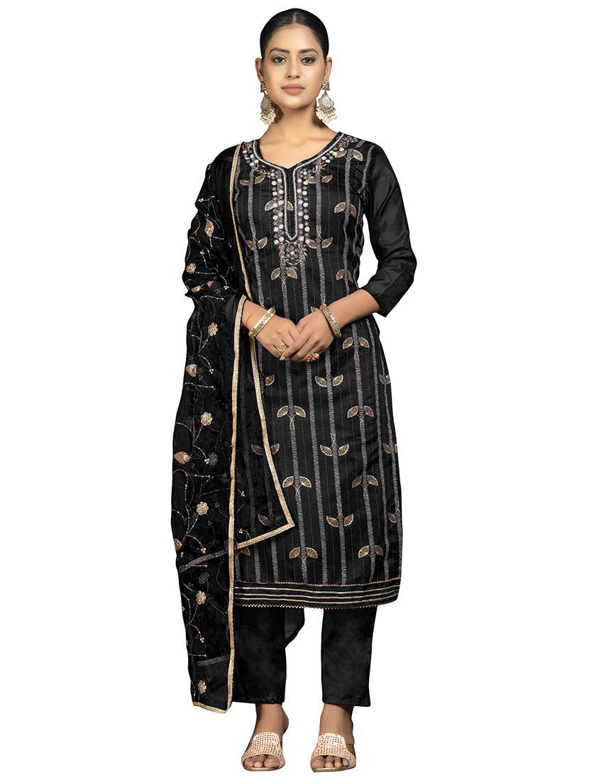 women solid with work unstitched suit set