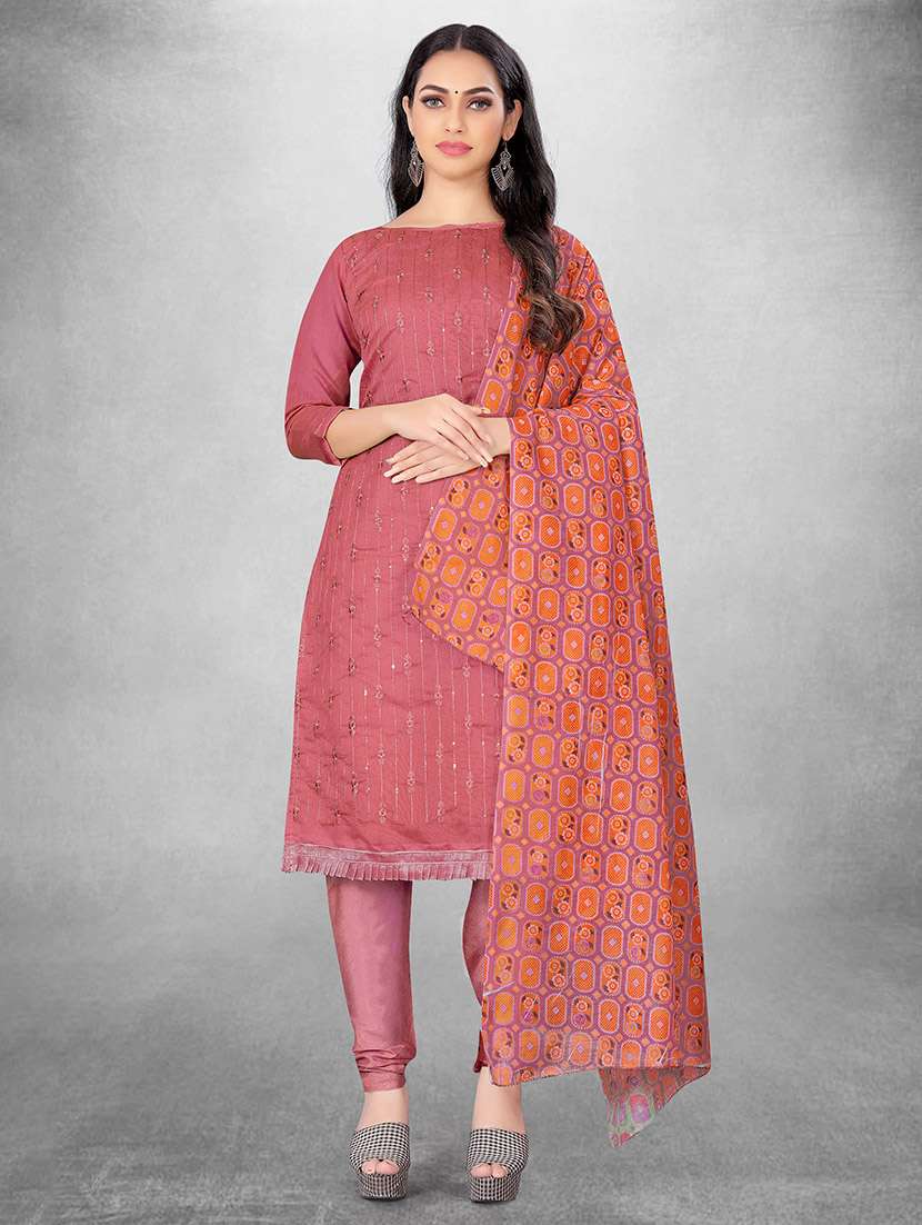 women solid with work unstitched suit set