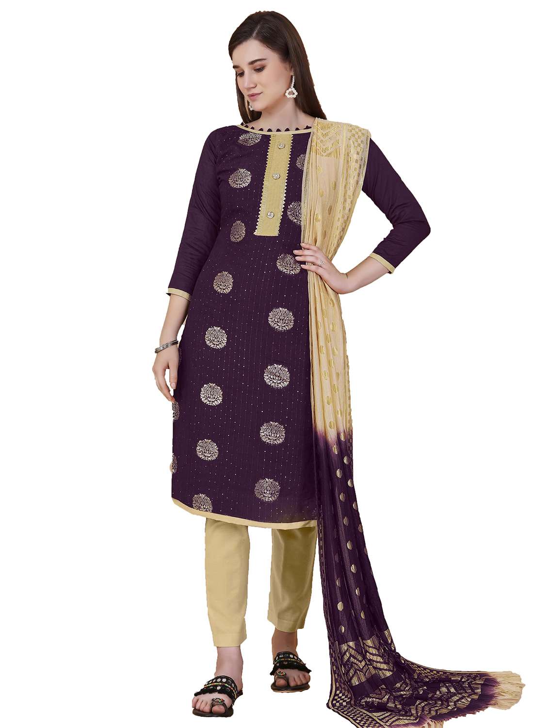 women self design unstitched suit set