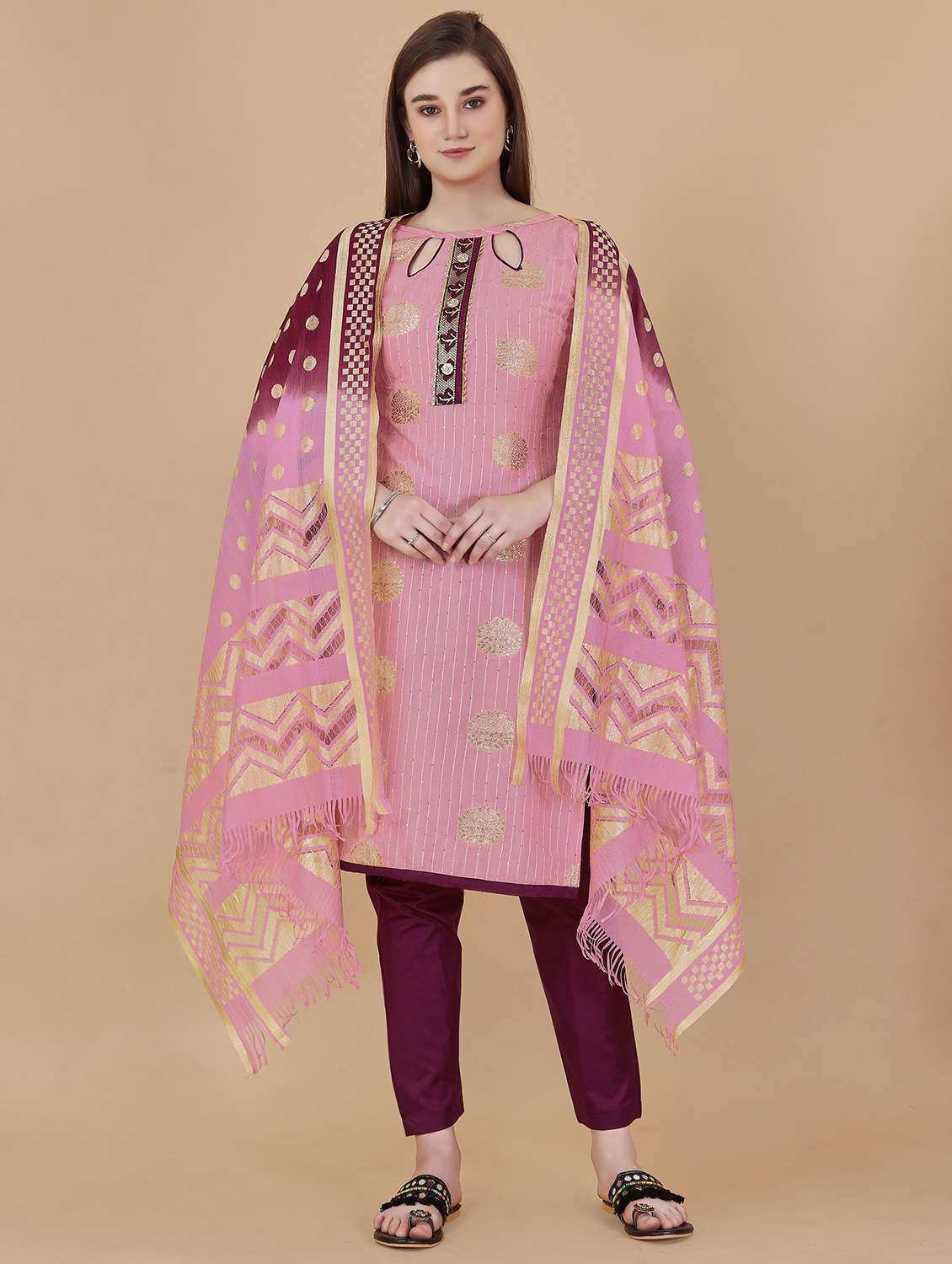 women self design unstitched suit set