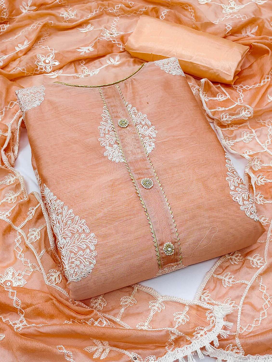 women solid with work unstitched suit set