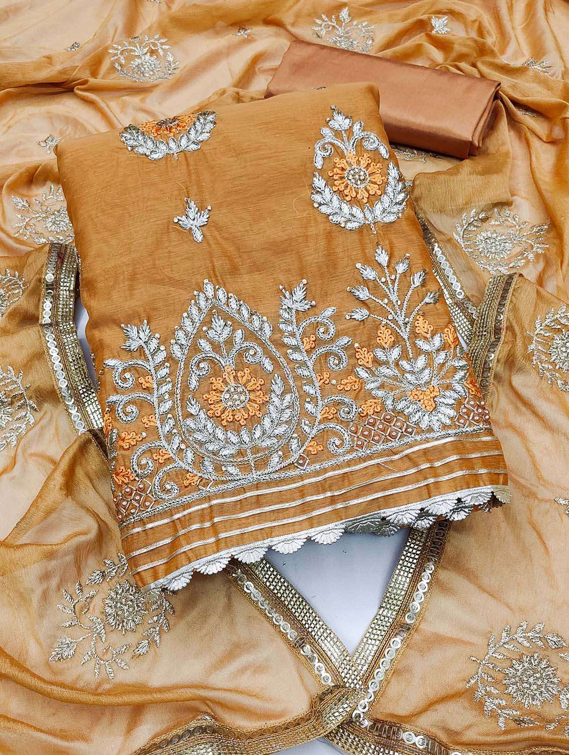 women solid with work unstitched suit set