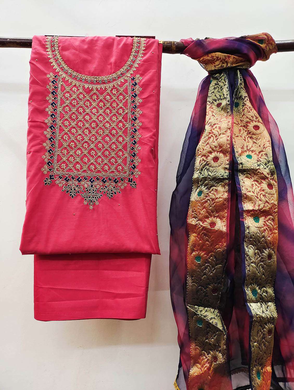 women solid with work unstitched suit set - 22429889 -  Standard Image - 3