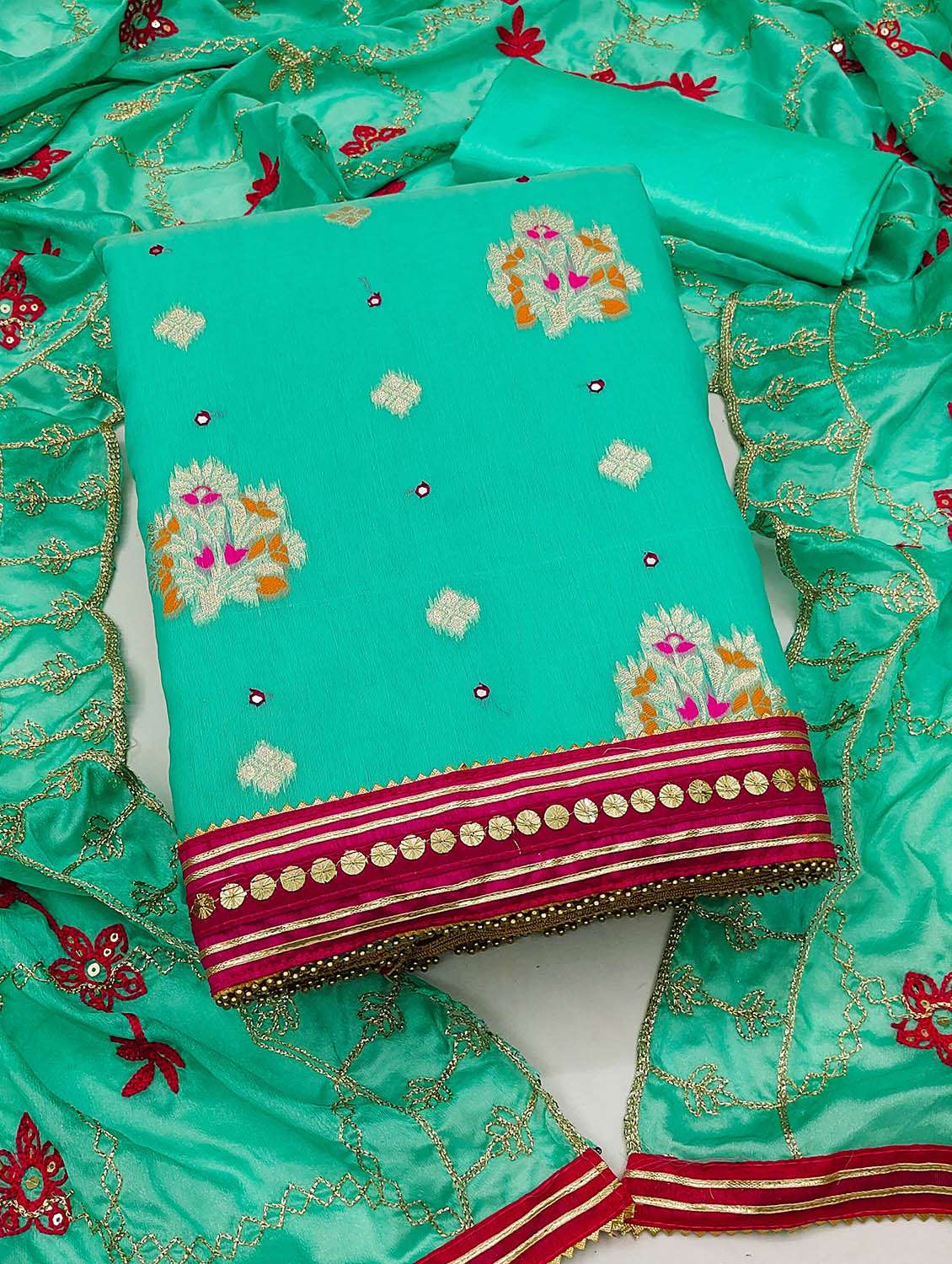 women self design unstitched suit set