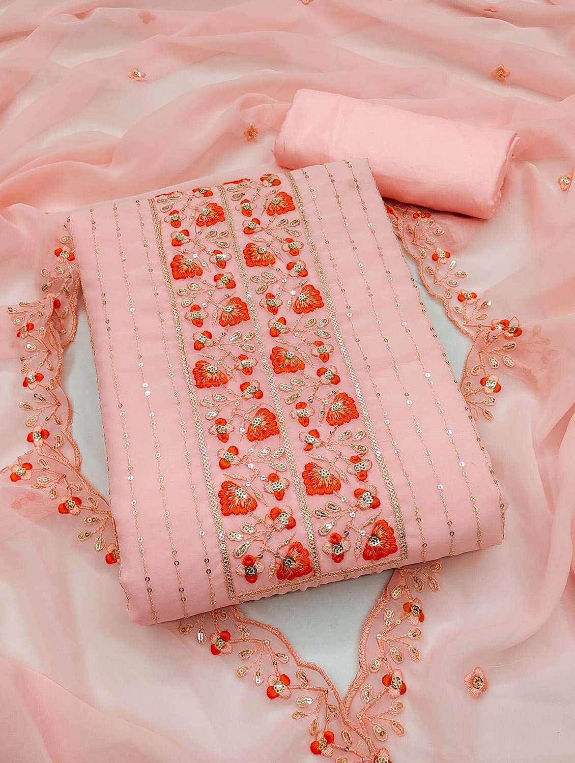 women solid with work unstitched suit set