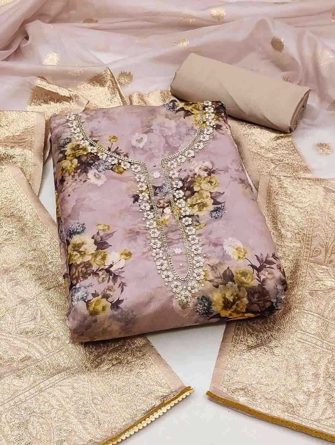 women floral printed unstitched suit set