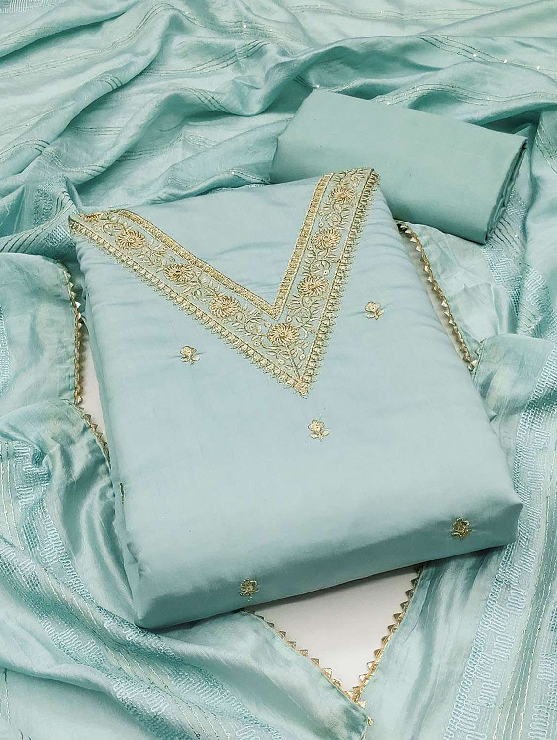 women solid with work unstitched suit set
