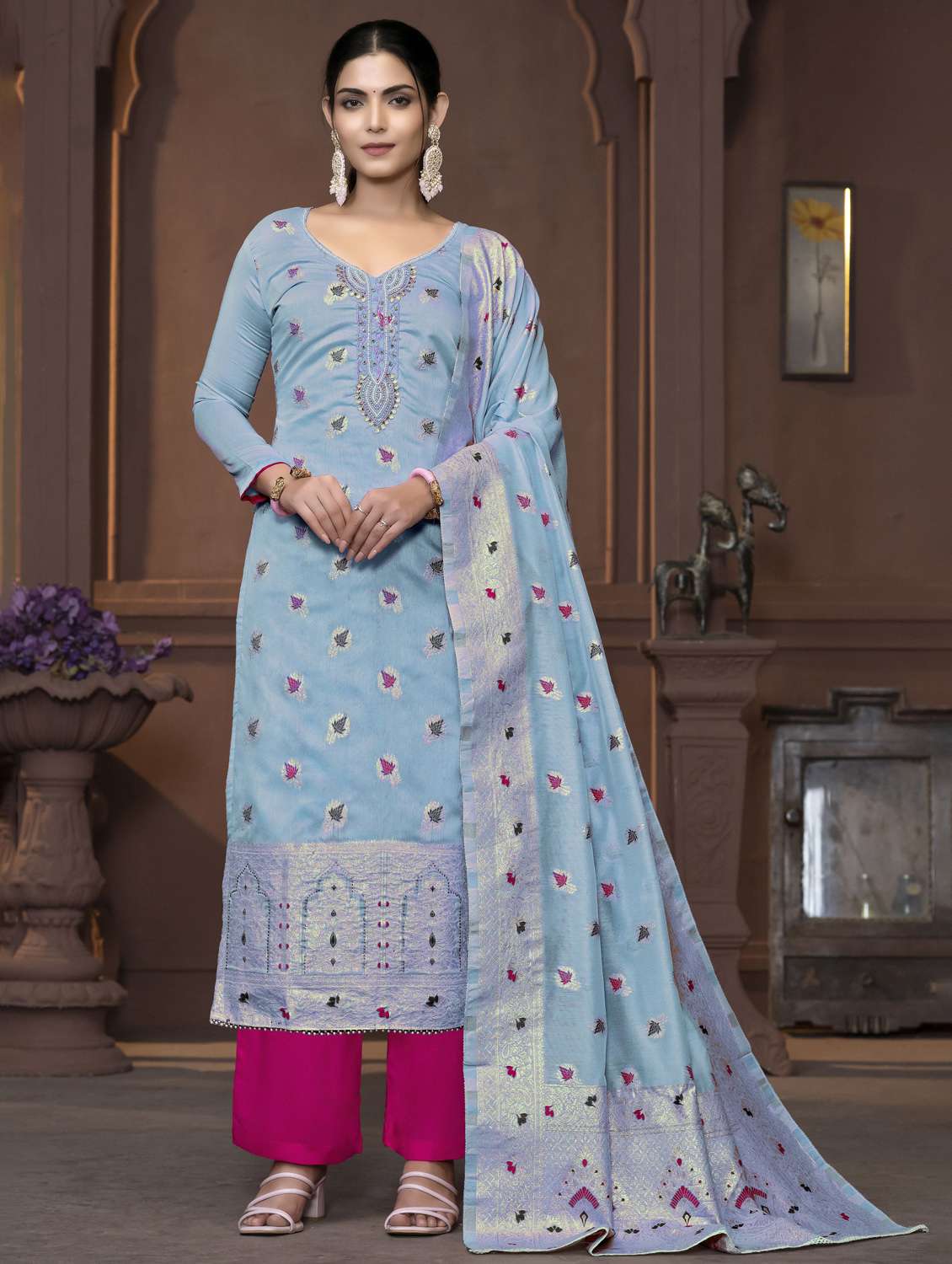 women self design unstitched suit set
