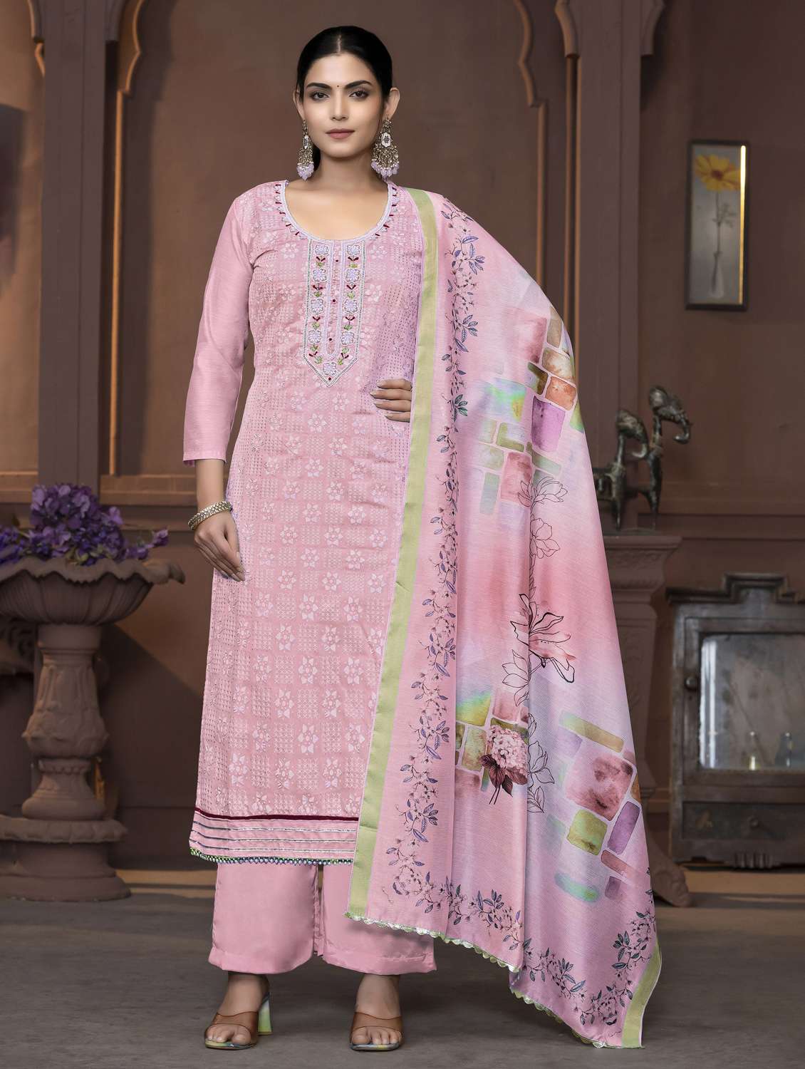 women self design unstitched suit set