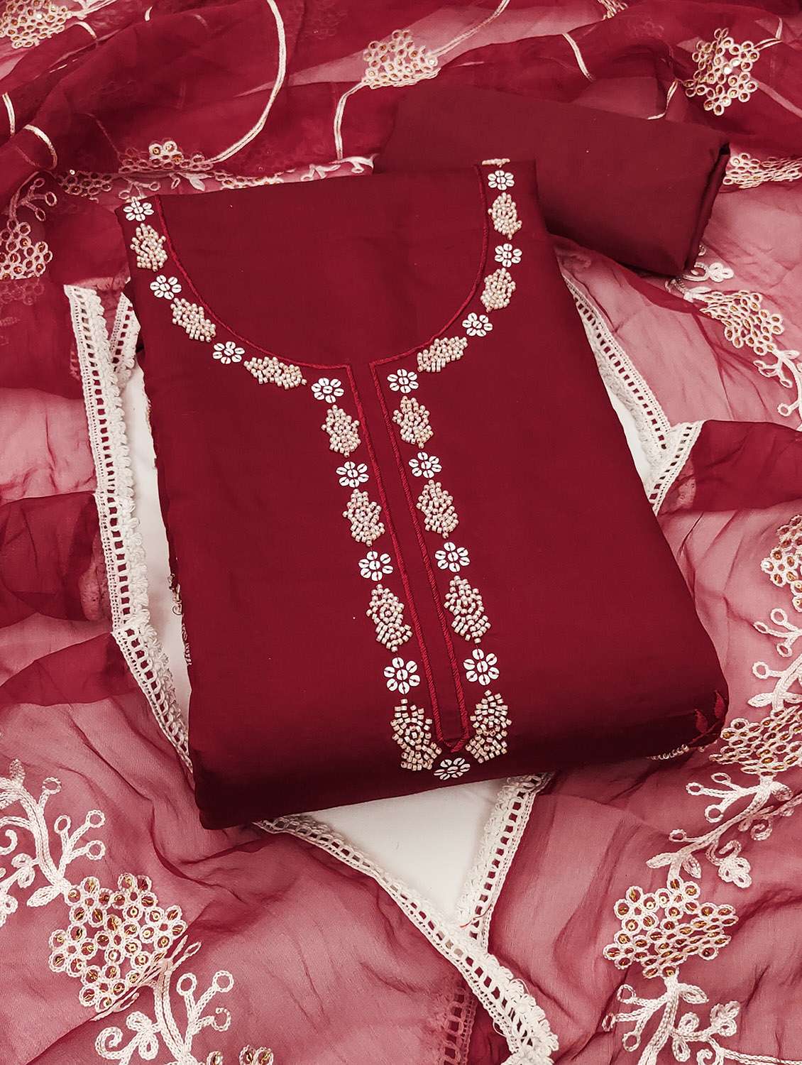 women solid with work unstitched suit set