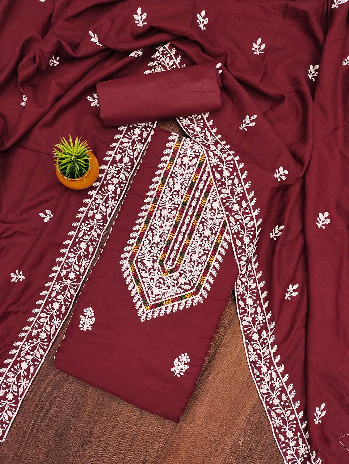 women solid with work unstitched suit set