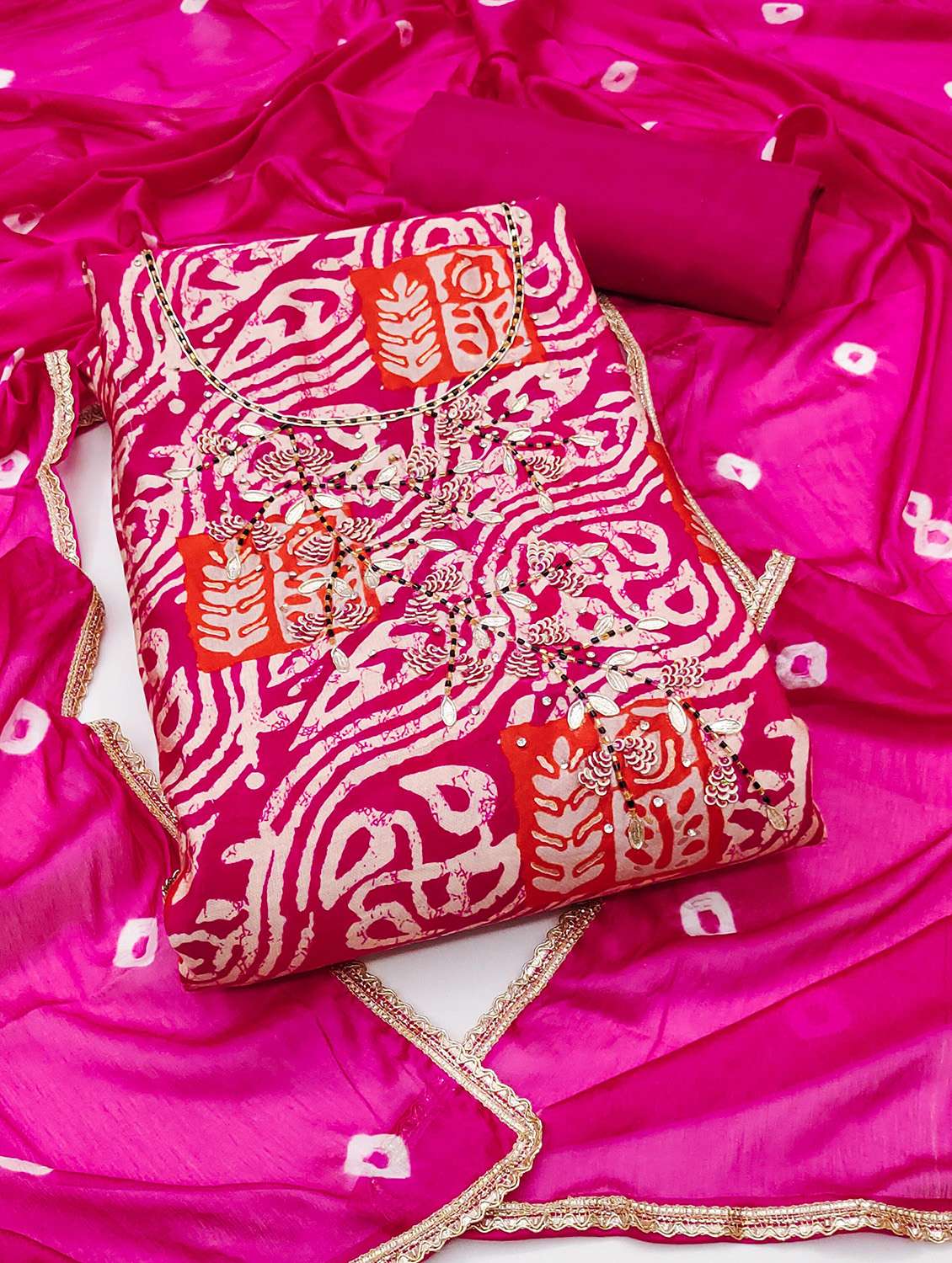 women printed unstitched suit set