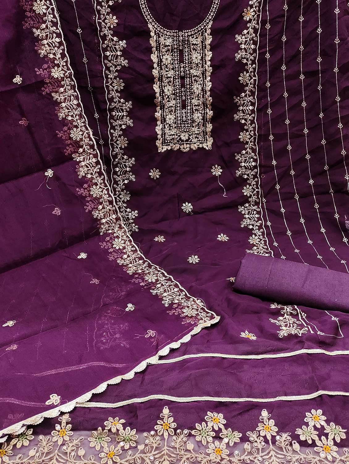 women solid with work unstitched suit set - 22430233 -  Standard Image - 3