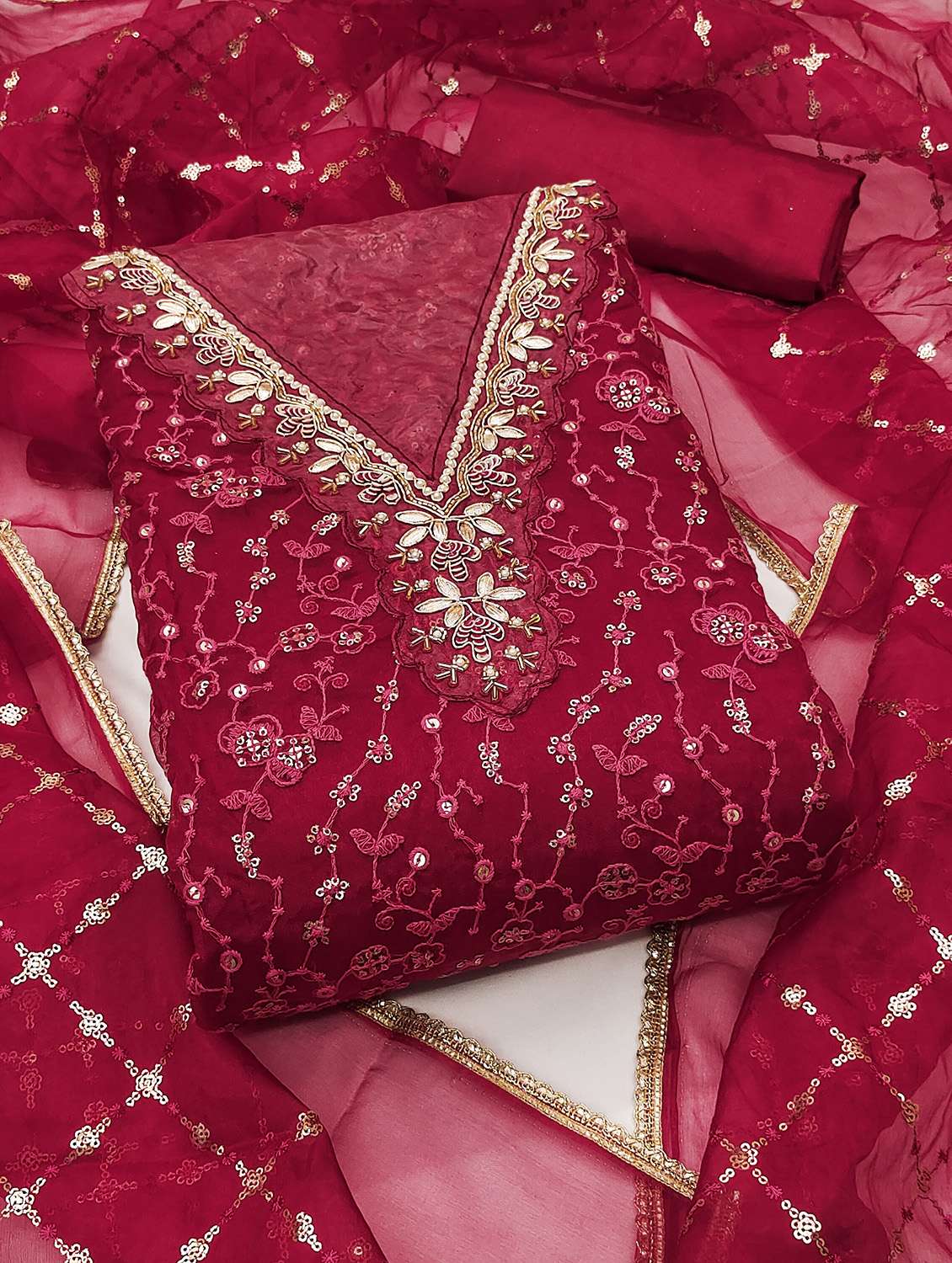 women solid with work unstitched suit set