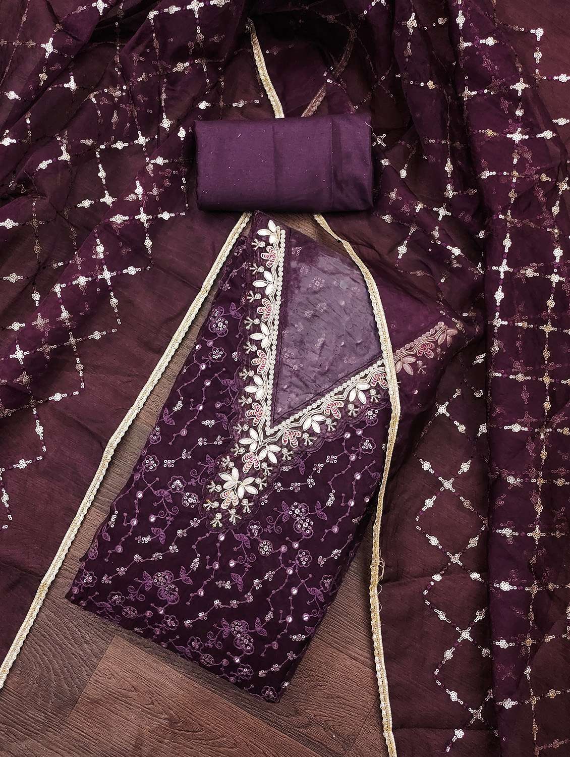 women solid with work unstitched suit set - 22430235 -  Standard Image - 3