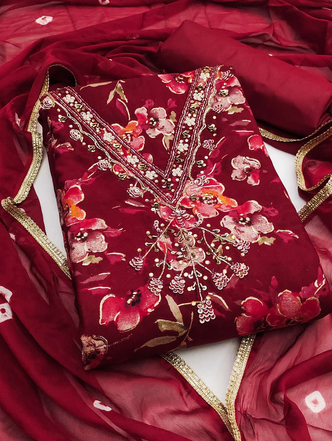 women floral printed unstitched suit set