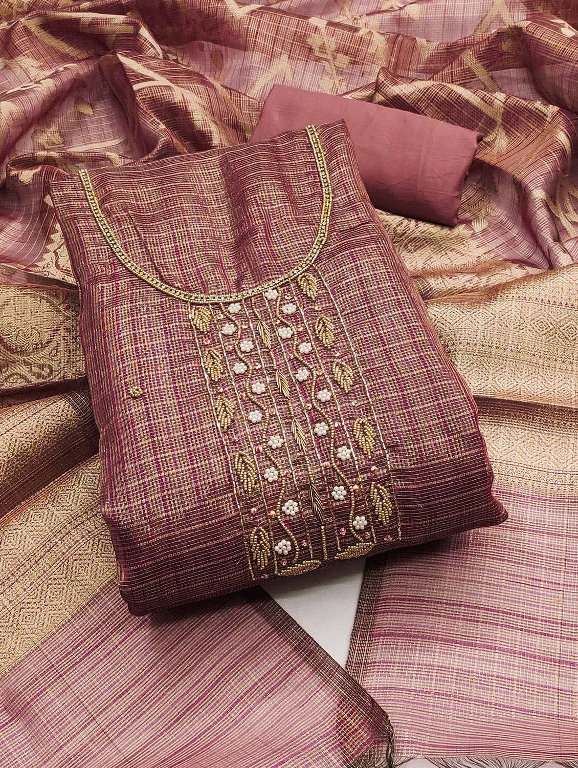 women checkered unstitched suit set