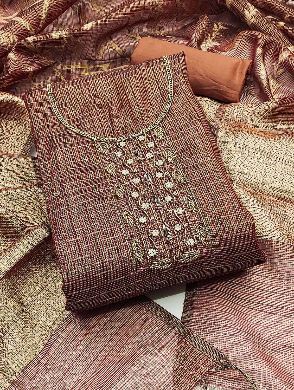 women checkered unstitched suit set
