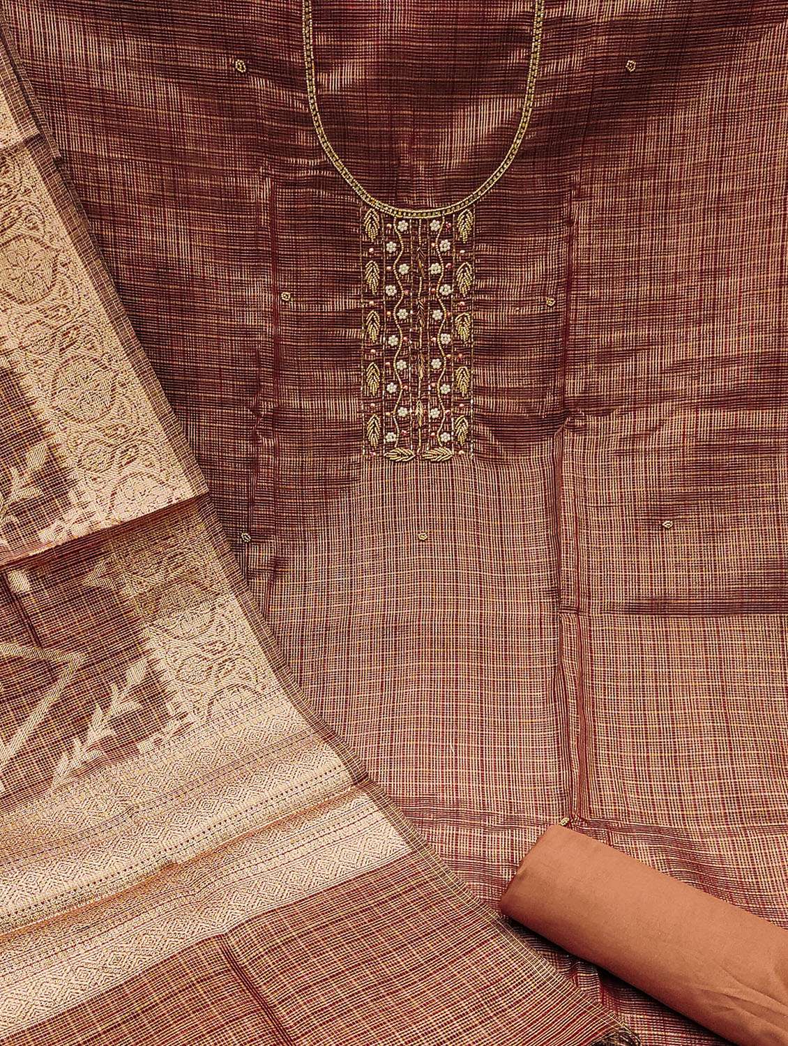 women checkered unstitched suit set - 22430247 -  Standard Image - 3