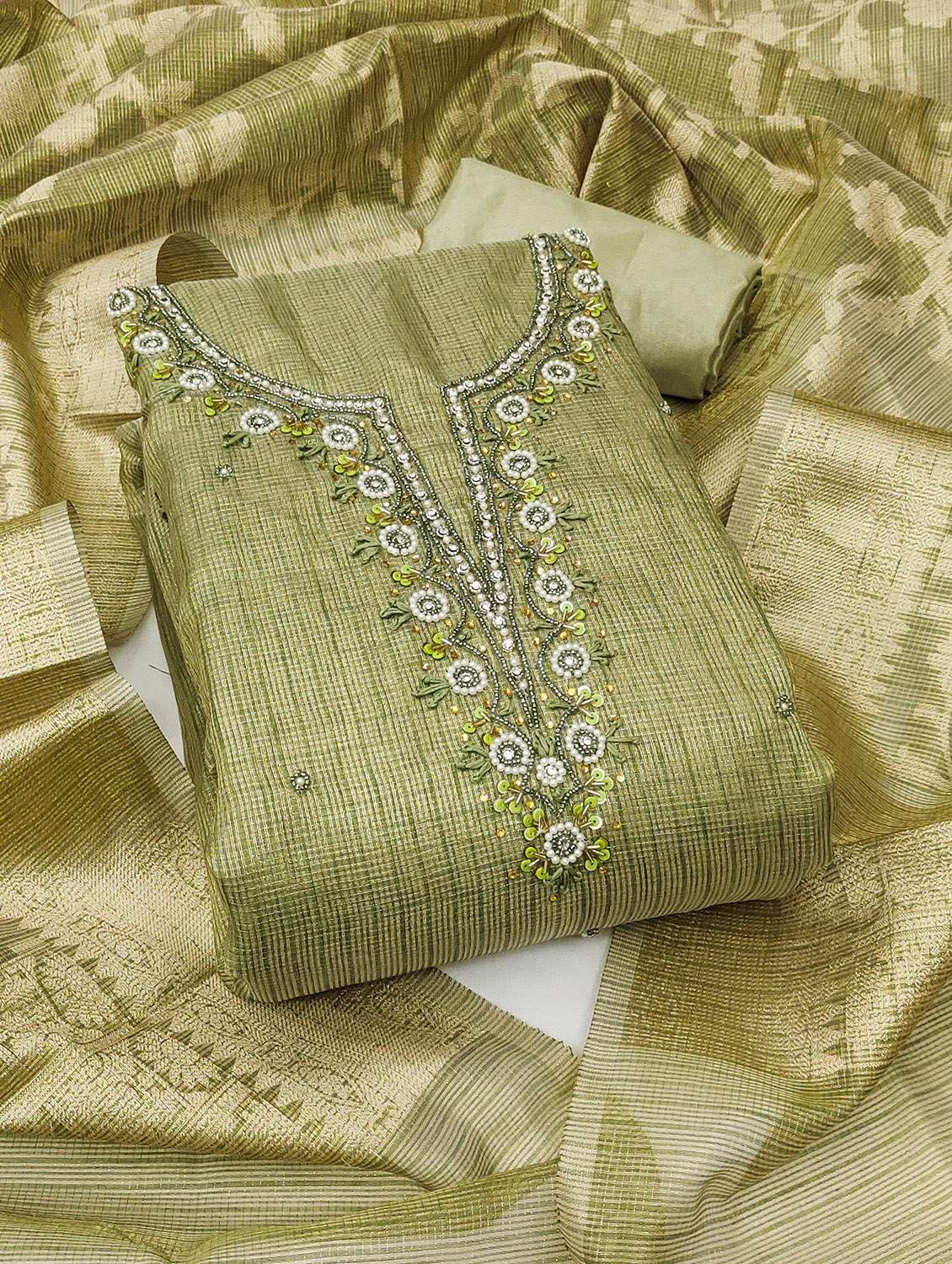 women checkered unstitched suit set